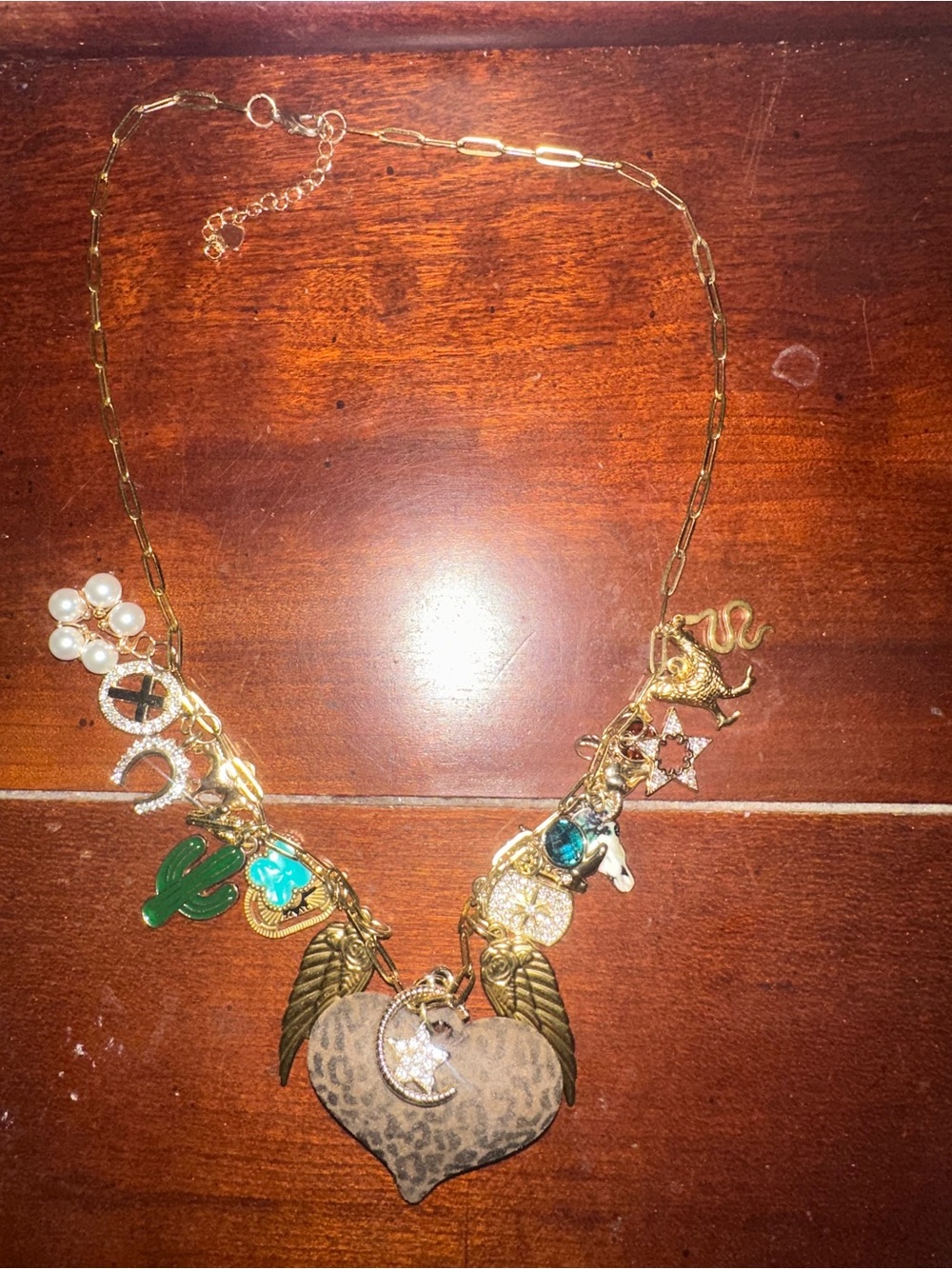 Gold Multi-Charm Heart Pendant Necklace - Women Jewelry